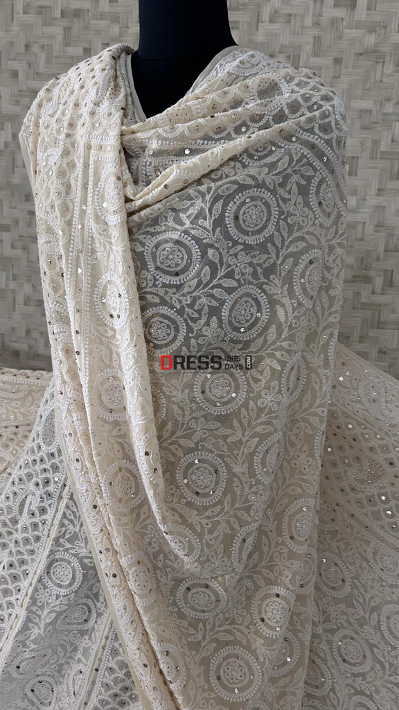 Beige Mukaishlucknowi Chikankari Lehenga Set