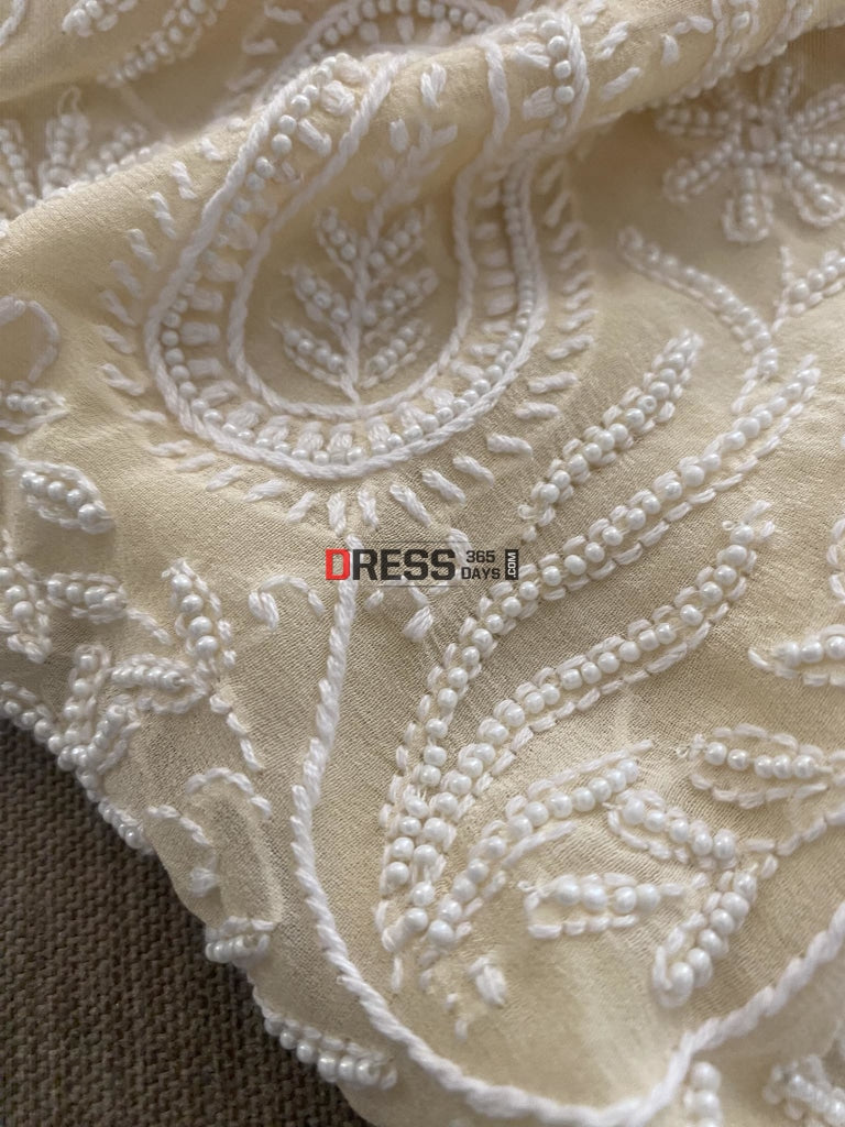 Beige Pearl Lucknowi Chikankari Suit Suits