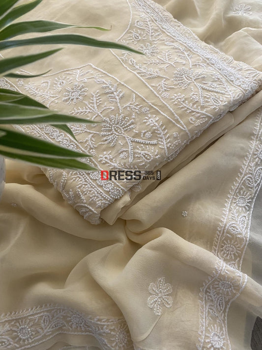 Beige Pearl Lucknowi Chikankari Suit Suits