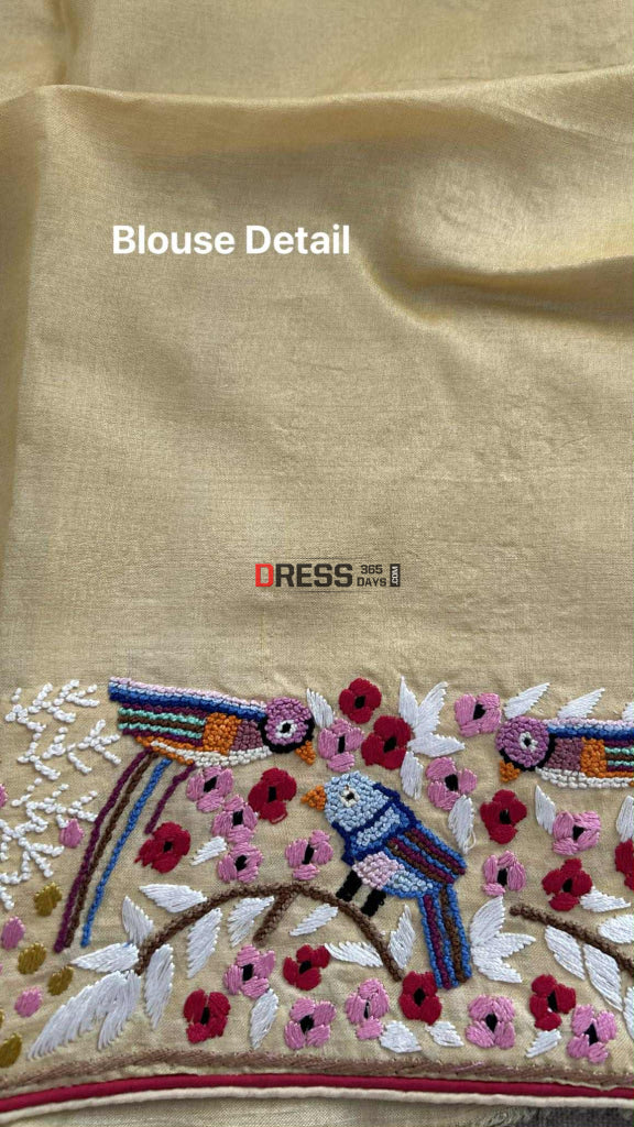 Beige Tussar Silk Parsi Gara Saree Parsi Gara Saree