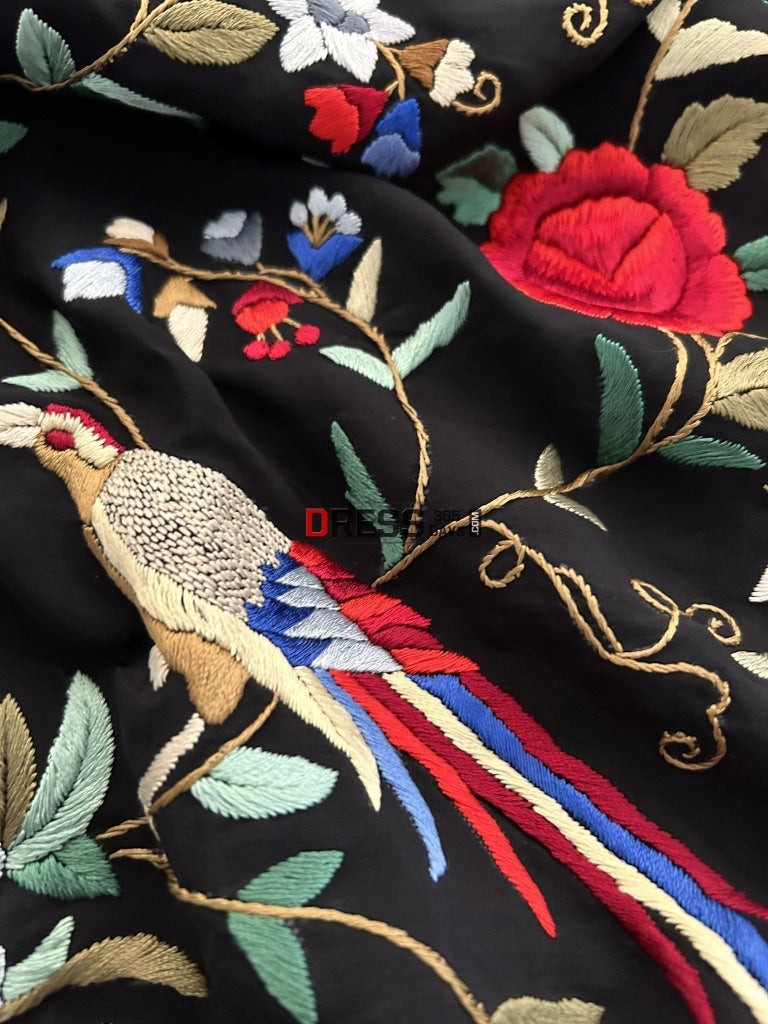 Black Fine Parsi Gara Hand Embroidered Saree