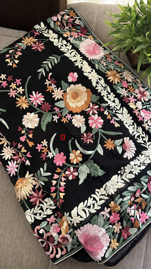 Black Floral Parsi Gara Saree Parsi Gara Saree