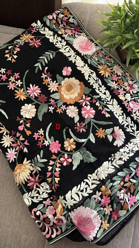 Black Floral Parsi Gara Saree Parsi Gara Saree