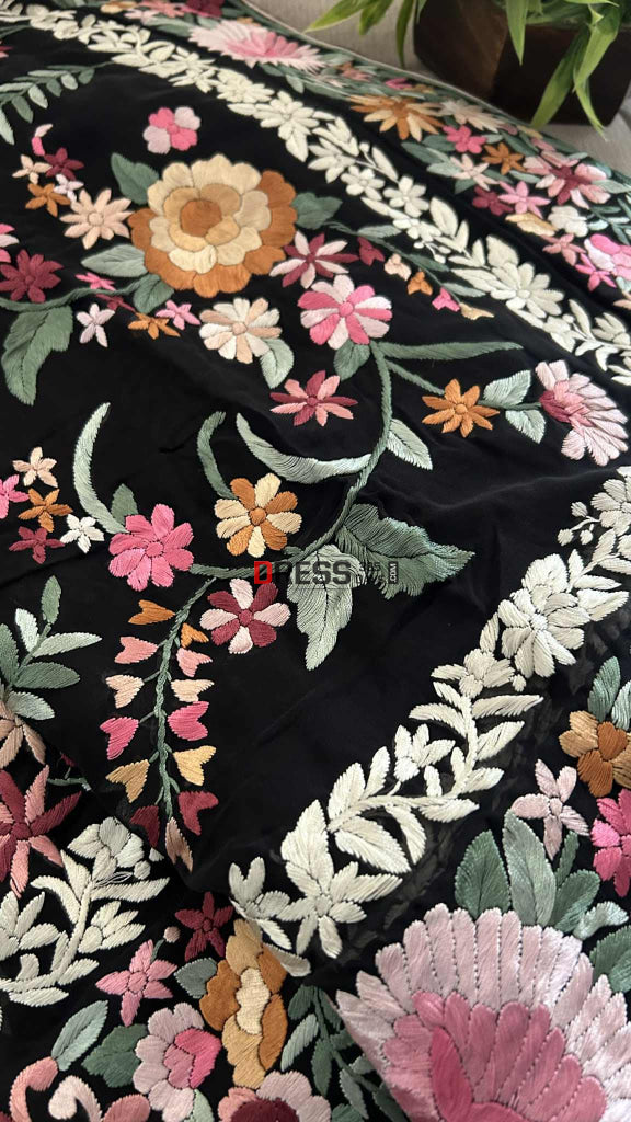 Black Floral Parsi Gara Saree Parsi Gara Saree