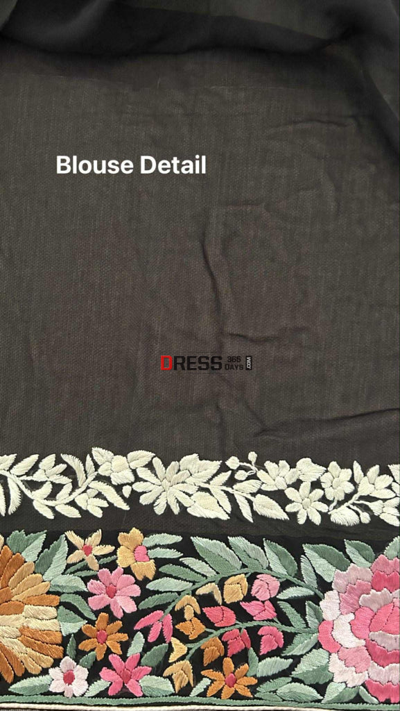Black Floral Parsi Gara Saree Parsi Gara Saree