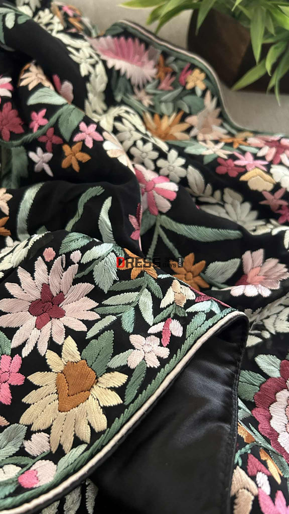 Black Floral Parsi Gara Saree Parsi Gara Saree