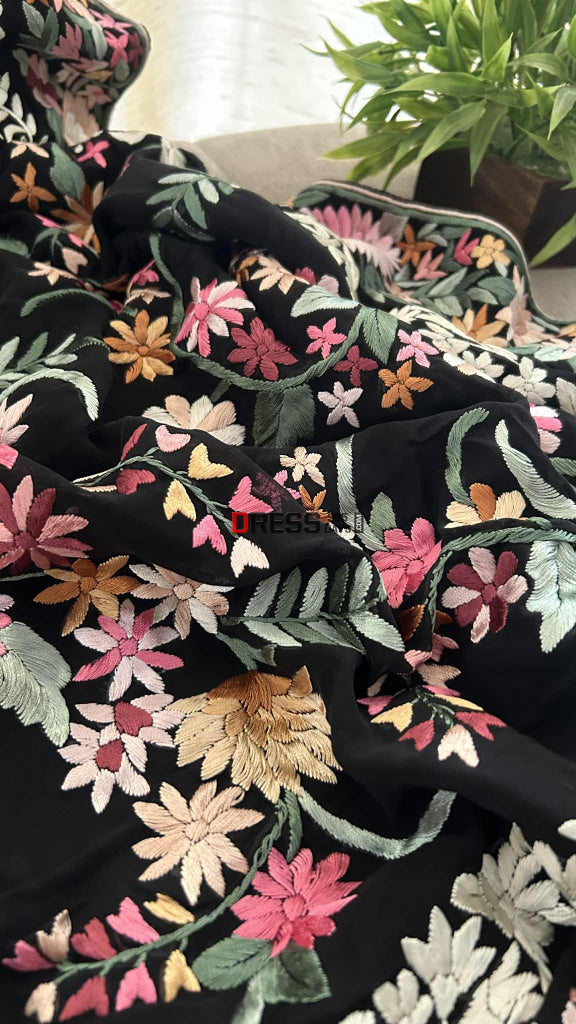 Black Floral Parsi Gara Saree Parsi Gara Saree