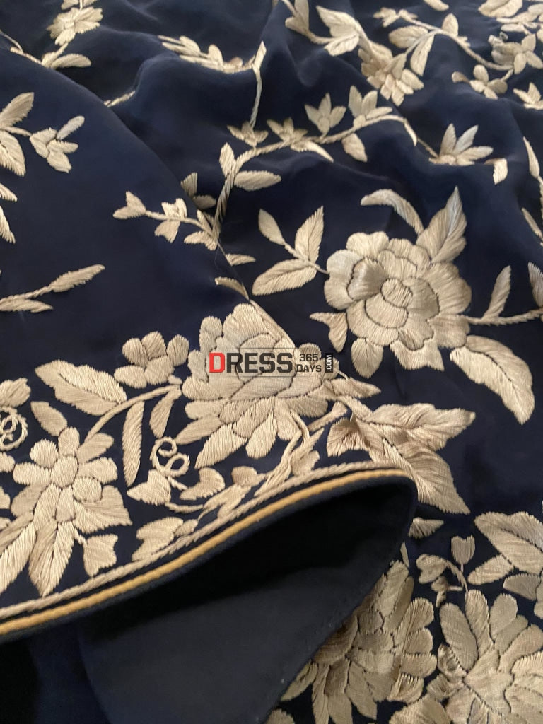 Black & Gold Parsi Gara Dupatta - Crepe Silk