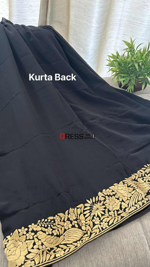 Black & Gold Parsi Gara Suit (Three Piece) Parsi Gara Suits