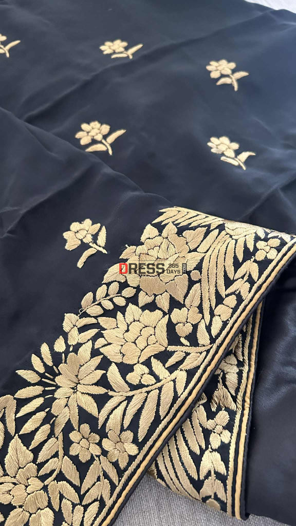 Black & Gold Parsi Gara Suit (Three Piece) Parsi Gara Suits