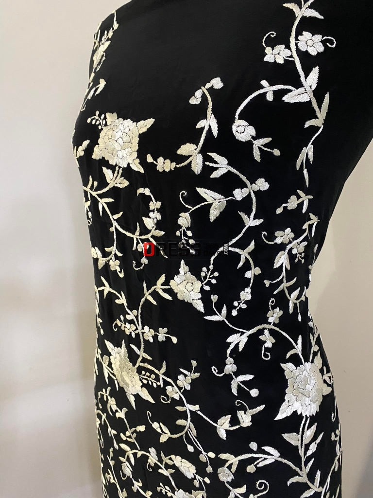 Black Ivory Front Back Hand Embroidered Parsi Gara Suit (Three Piece) Suits