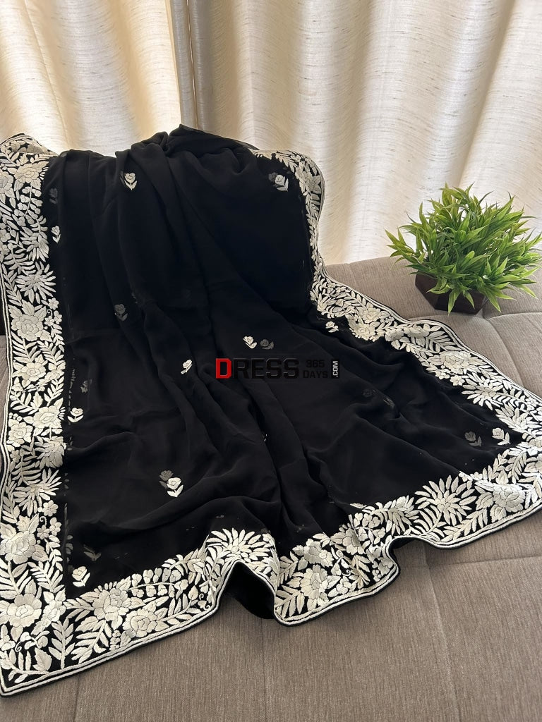 Black Ivory Pure Georgette Parsi Gara Dupatta