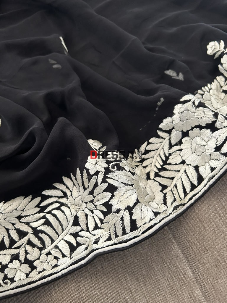 Black Ivory Pure Georgette Parsi Gara Dupatta