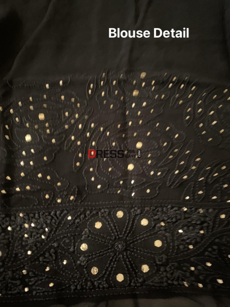 Black Lucknowi Mukaish Saree Chikankari