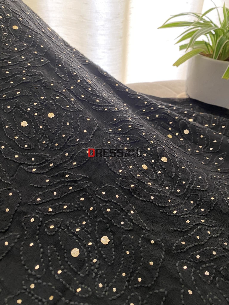 Black Lucknowi Mukaish Saree Chikankari