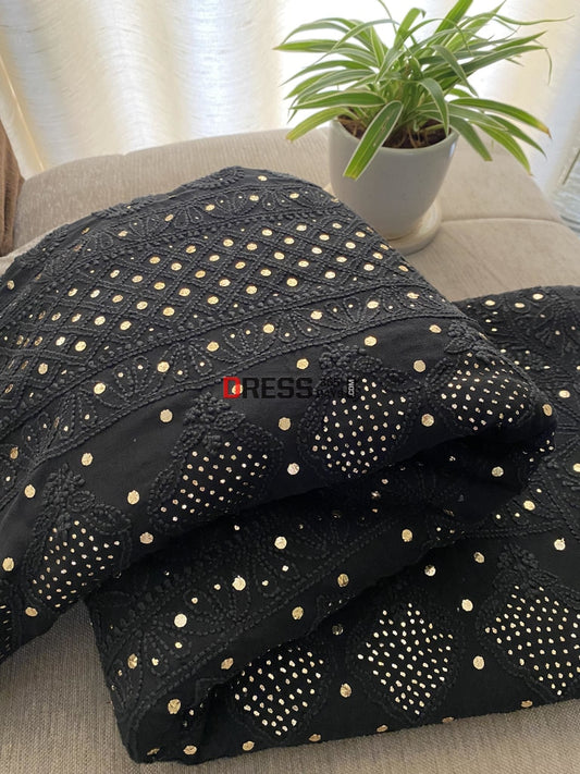 Black Lucknowi Mukaish Saree Chikankari