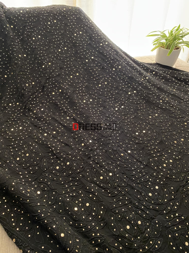 Black Lucknowi Mukaish Saree Chikankari