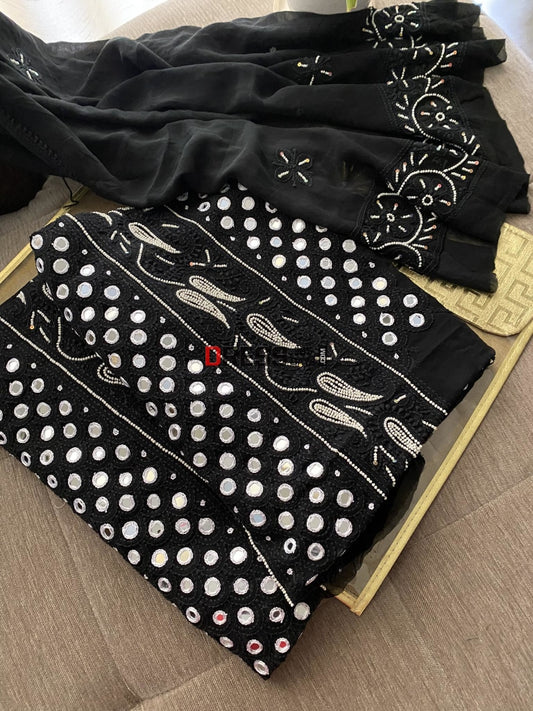 Black Mirror & Pearl Lucknowi Suit Chikankari Suits