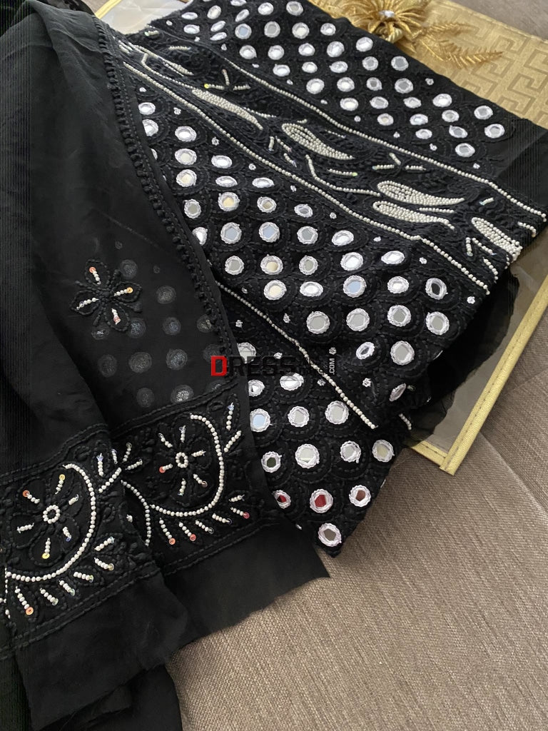 Black Mirror & Pearl Lucknowi Suit Chikankari Suits