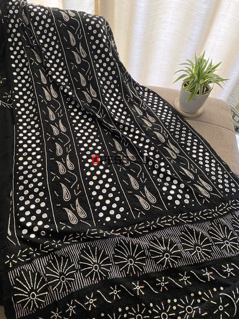 Black Mirror & Pearl Lucknowi Suit Chikankari Suits