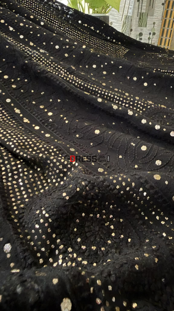 Black Mukaish Chikankari Anarkali & Dupatta Set - Chikankari Anarkali