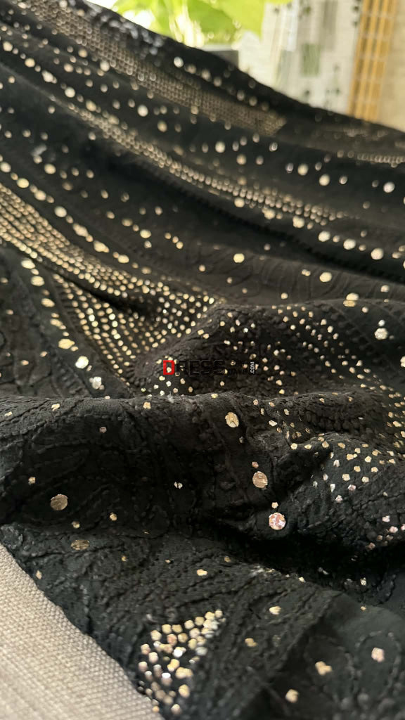 Black Mukaish Chikankari Anarkali & Dupatta Set - Chikankari Anarkali