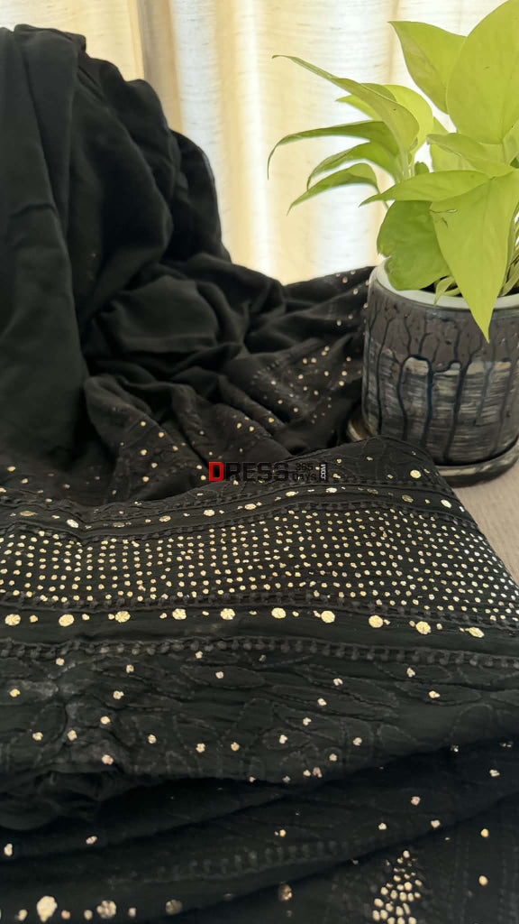 Black Mukaish Chikankari Anarkali & Dupatta Set - Chikankari Anarkali