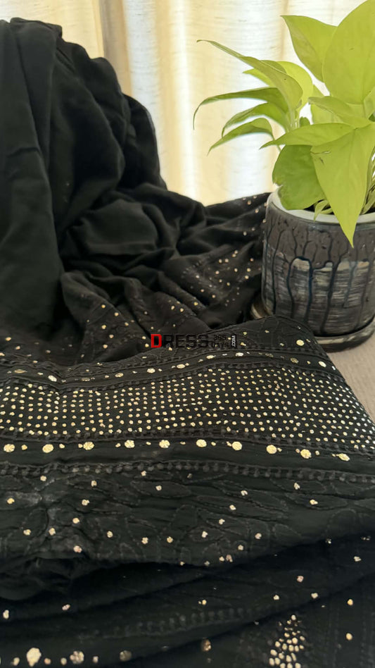 Black Mukaish Chikankari Anarkali & Dupatta Set - Chikankari Anarkali