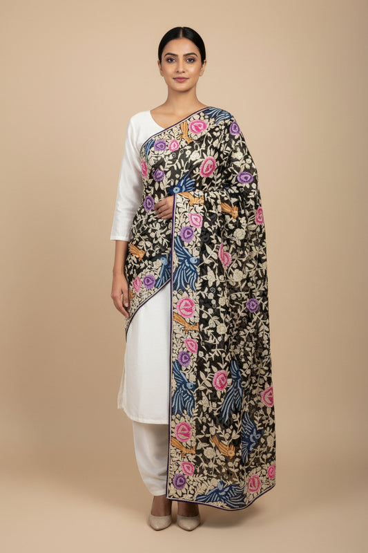 Pre Order Black Multicolour Parsi Gara Dupatta