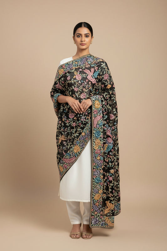 Pre Order Artisanal  Parsi Gara Hand Embroidered Dupatta
