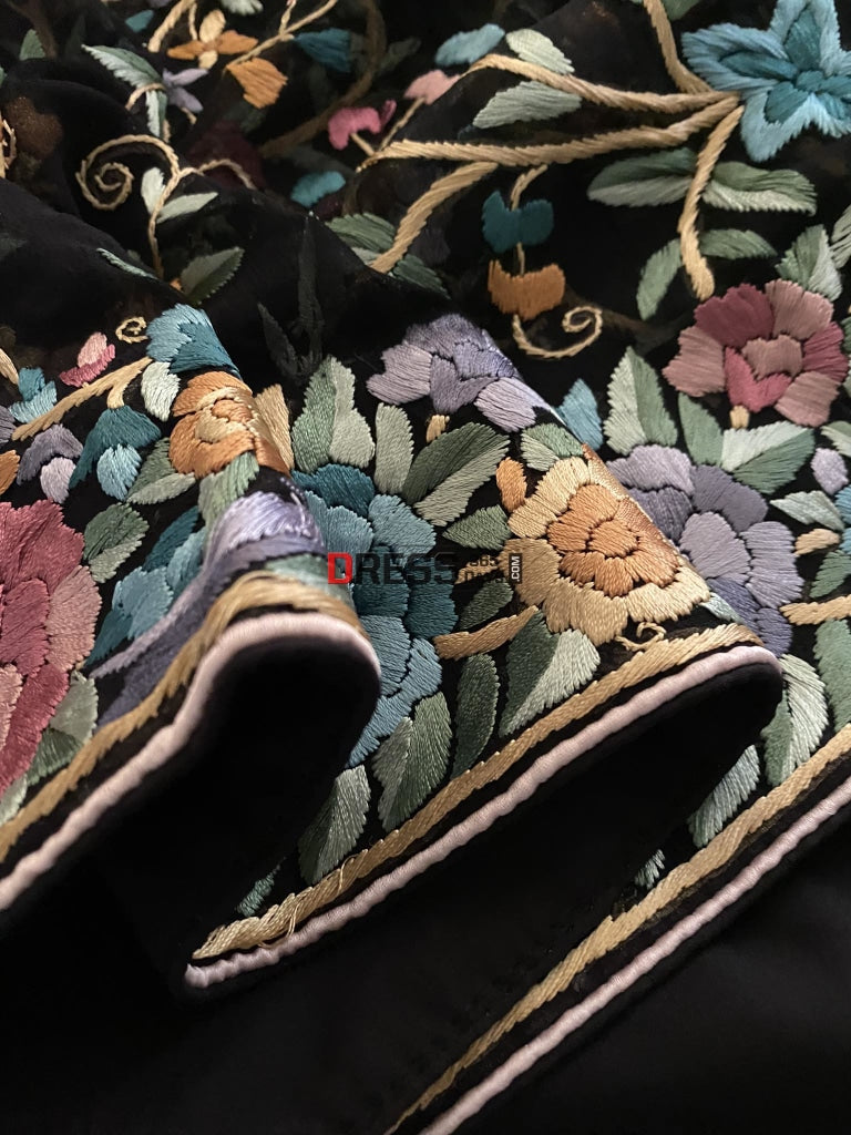 Black Parsi Gara Hand Embroidered Dupatta
