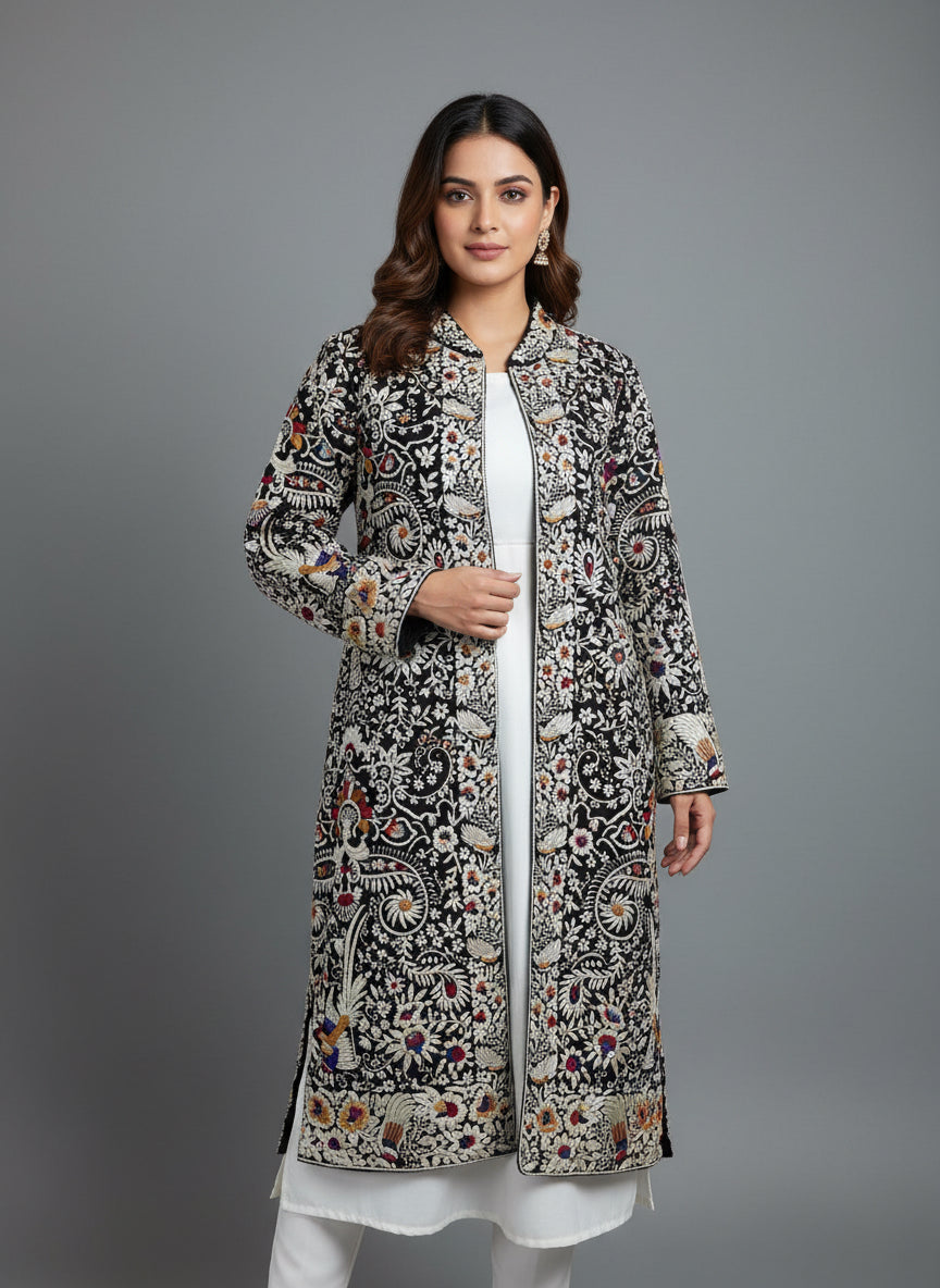 Pre Order Black Parsi Gara Hand Embroidered Jacket