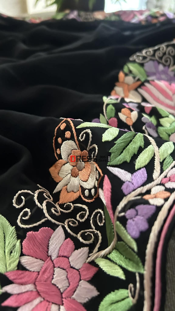 Black Pure Georgette Parsi Gara Dupatta Parsi Gara Dupatta