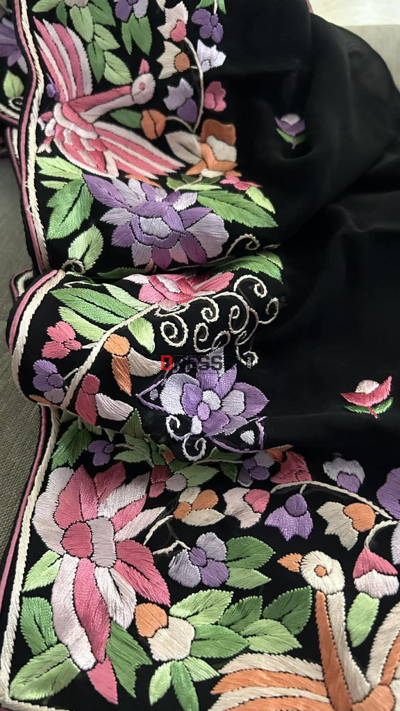 Black Pure Georgette Parsi Gara Dupatta Parsi Gara Dupatta