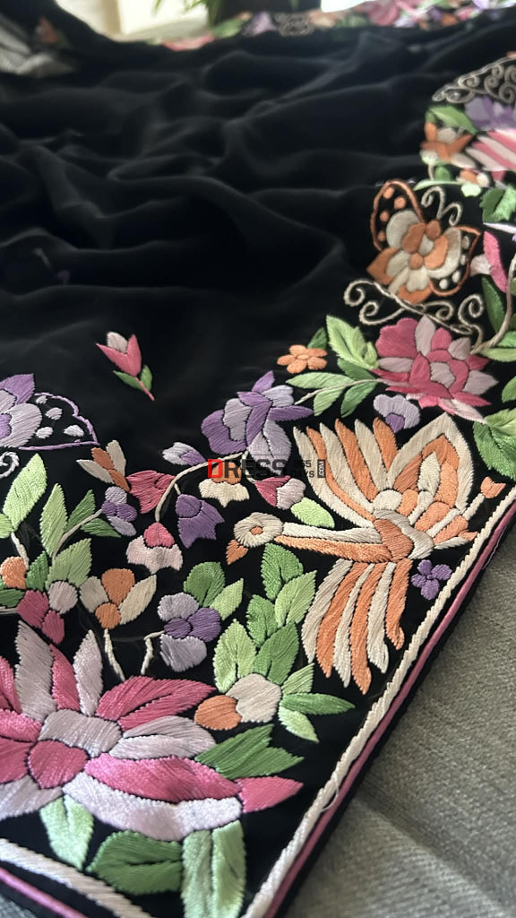 Black Pure Georgette Parsi Gara Dupatta Parsi Gara Dupatta