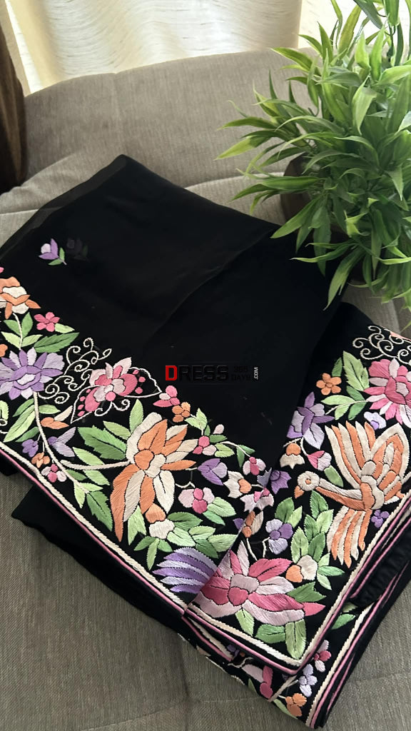 Black Pure Georgette Parsi Gara Dupatta Parsi Gara Dupatta