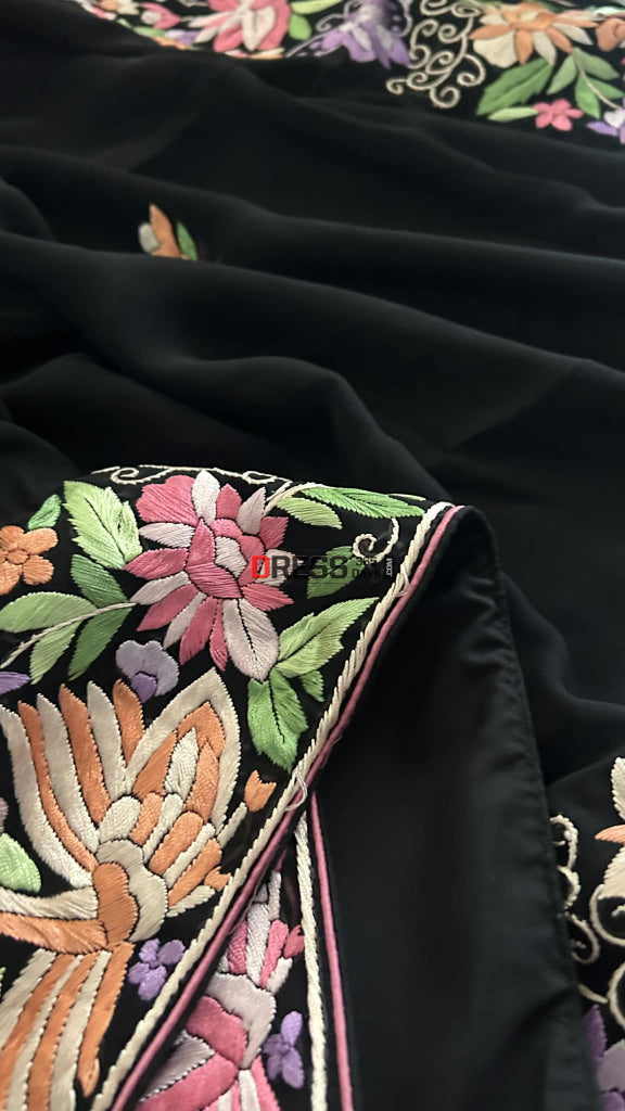 Black Pure Georgette Parsi Gara Dupatta Parsi Gara Dupatta