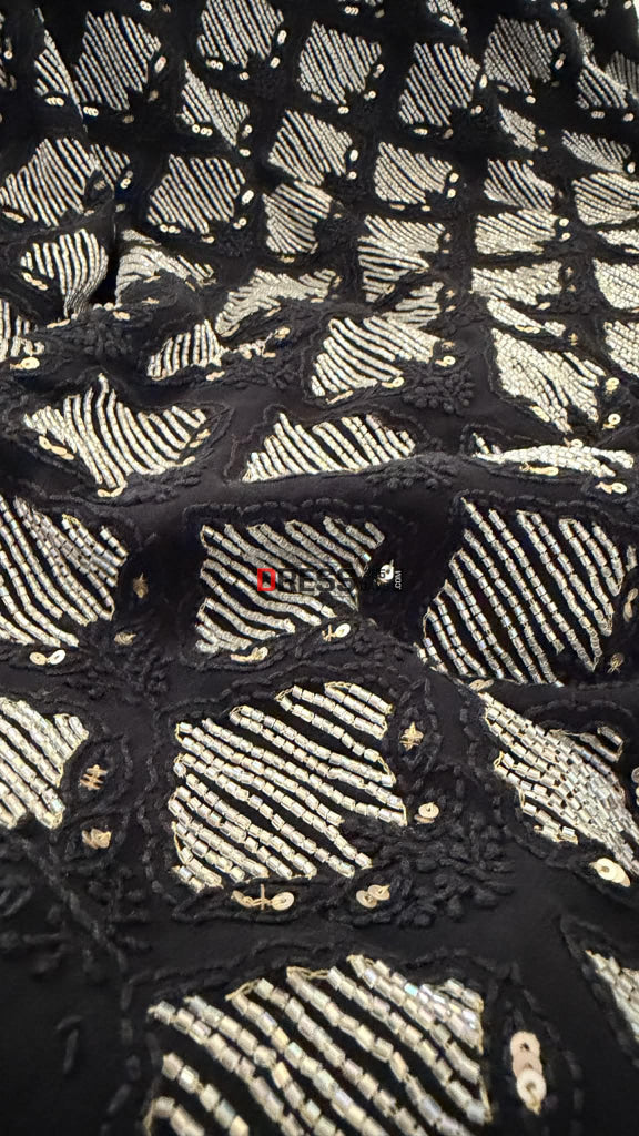 Black Sequins & Cut Dana Chikankari Suit (Kurta Dupatta) - Chikankari Suits