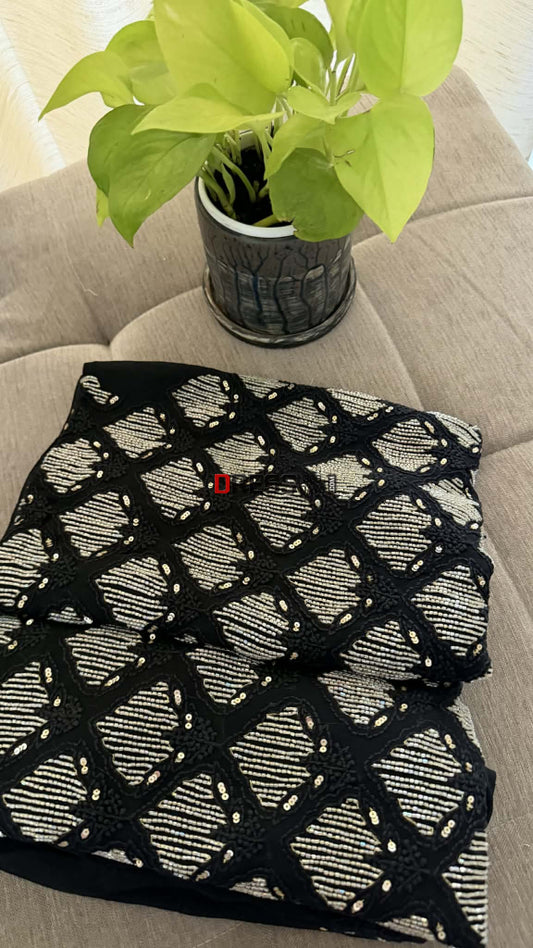 Black Sequins & Cut Dana Chikankari Suit (Kurta Dupatta) - Chikankari Suits