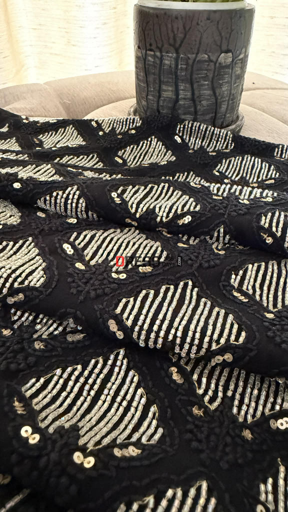 Black Sequins & Cut Dana Chikankari Suit (Kurta Dupatta) - Chikankari Suits