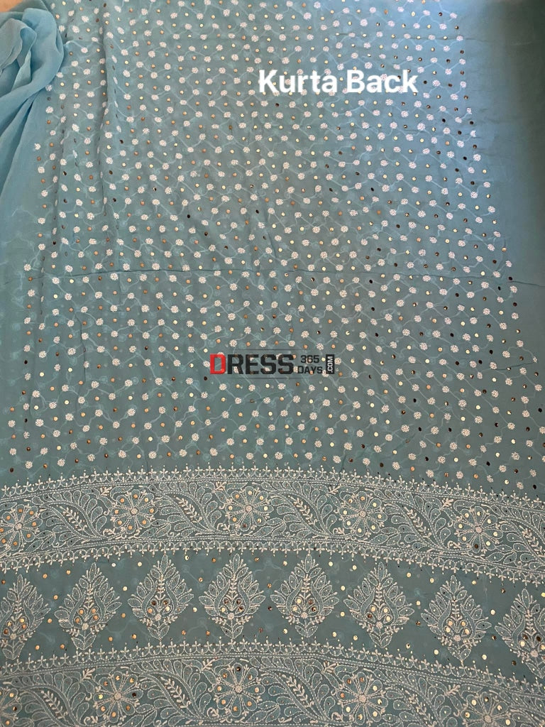 Blue Front And Back Chikankari Suit With Embroidered Dupatta Suits