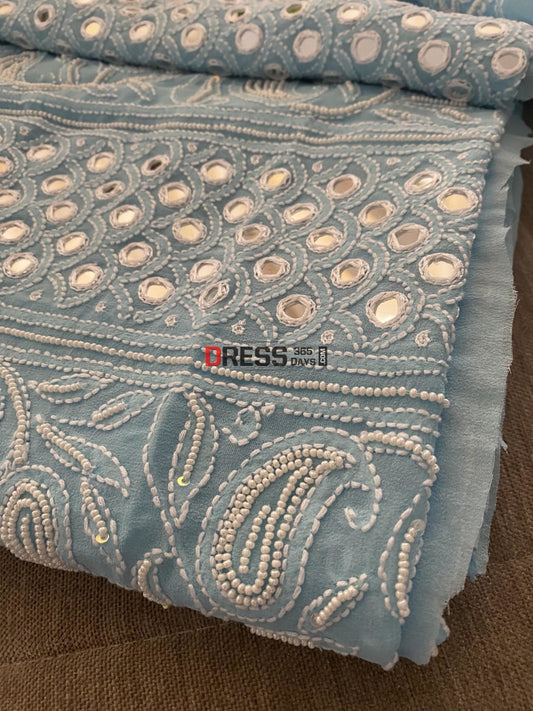 Blue Mirror & Pearl Lucknowi Suit Chikankari Suits