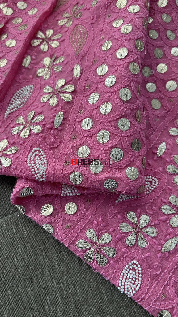 Bright Pink Pearl & Gota Patti Chikankari Suit Suits