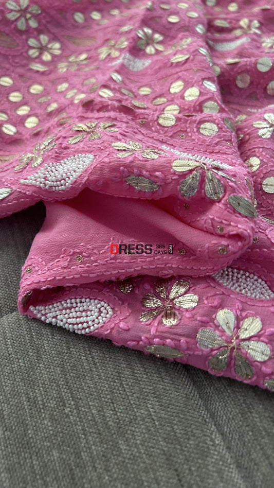 Bright Pink Pearl & Gota Patti Chikankari Suit Suits