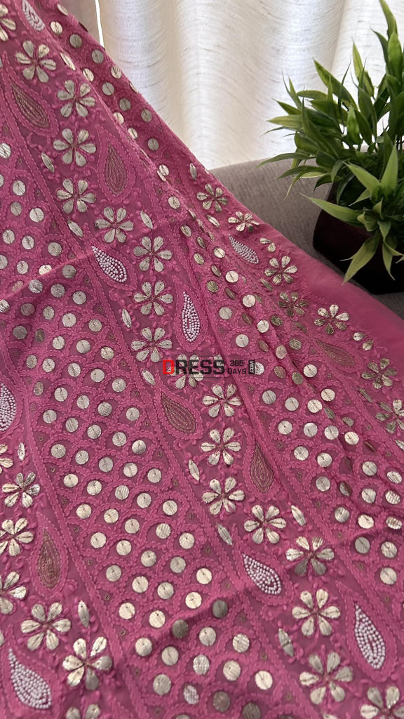 Bright Pink Pearl & Gota Patti Chikankari Suit Suits