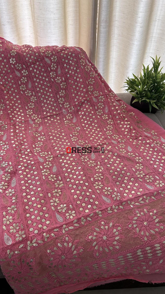 Bright Pink Pearl & Gota Patti Chikankari Suit Suits