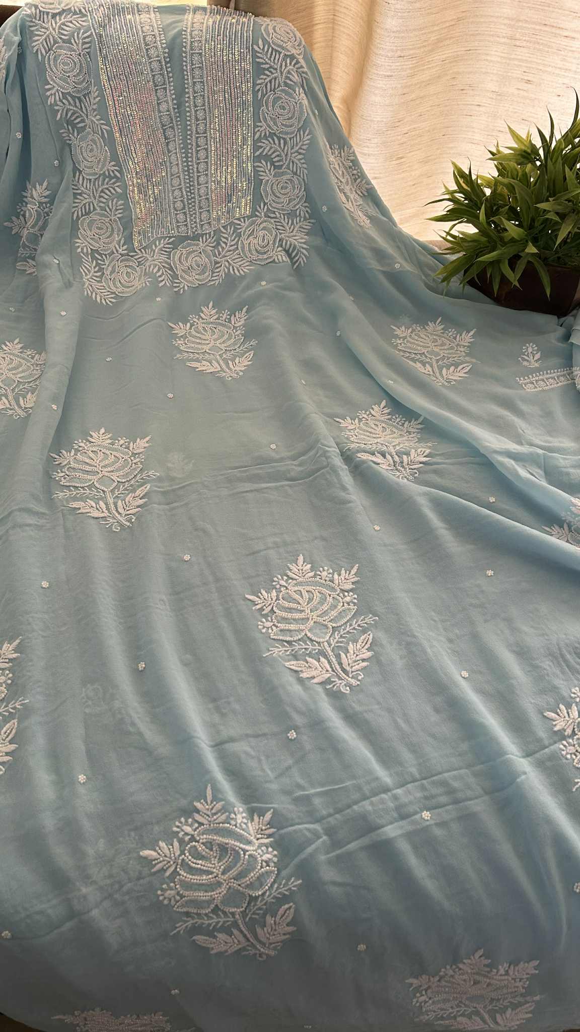 Sky Blue Pearl Lucknowi Chikankari Suit