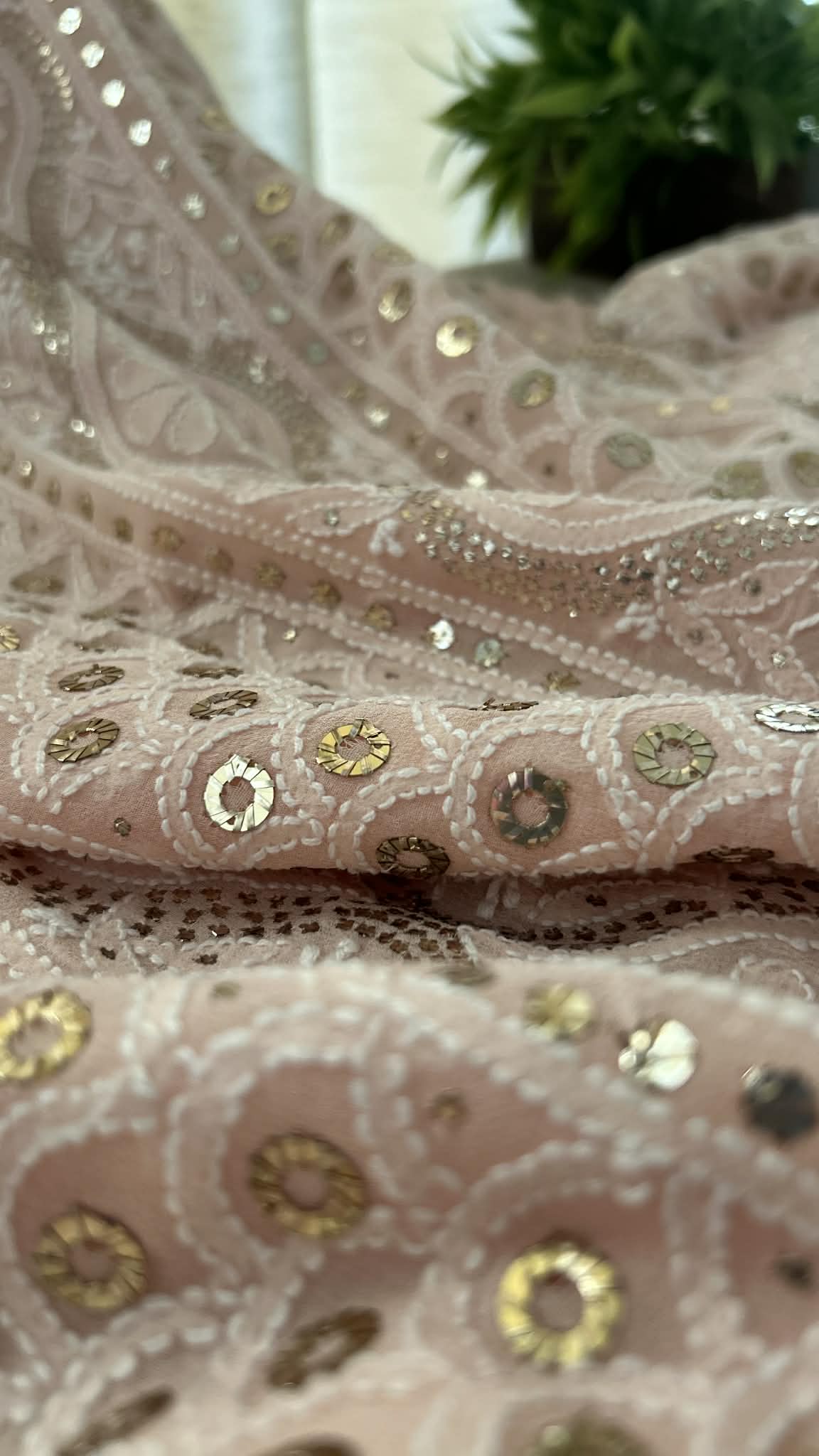 Pastel Pink Ring Mukaish Chikankari Suit (Kurta & Dupatta)