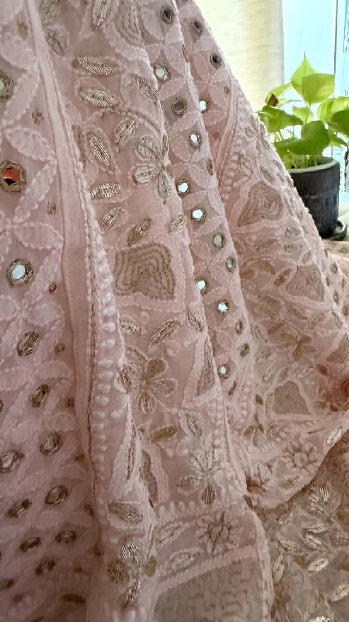Pastel Pink Mirror Gota Patti Chikankari Anarkali Suit