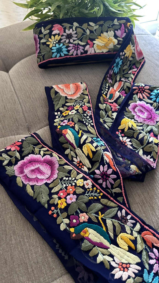 Designer Navy Multicolour Parsi Gara Border